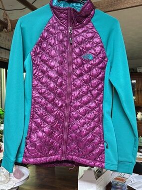 The North Face and Purple Quilted Insulated Jacket with Teal Sleeves